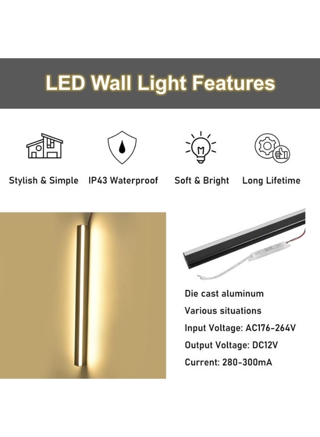 المفتاحة مصباح جداري LED خارجي عصري بطول 100 سم، أبيض دافئ 3000 كلفن، مقاوم للماء بمعيار IP43، مصنوع من الألومنيوم الأسود، شريط طويل، مناسب للحدائق والشرفات والمداخل والجدران الخلفية - Image 2